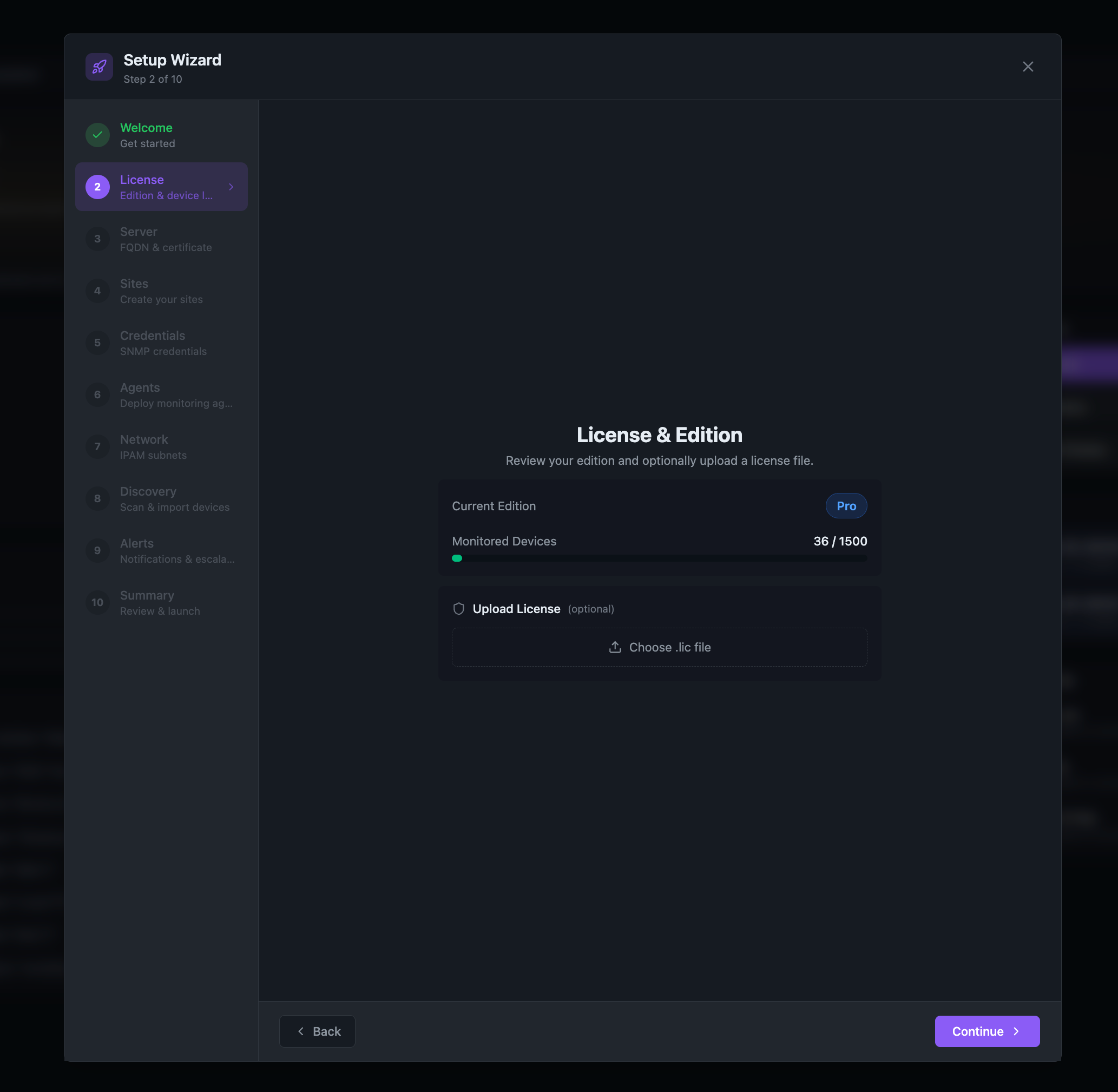 Setup Wizard — Step 2: License