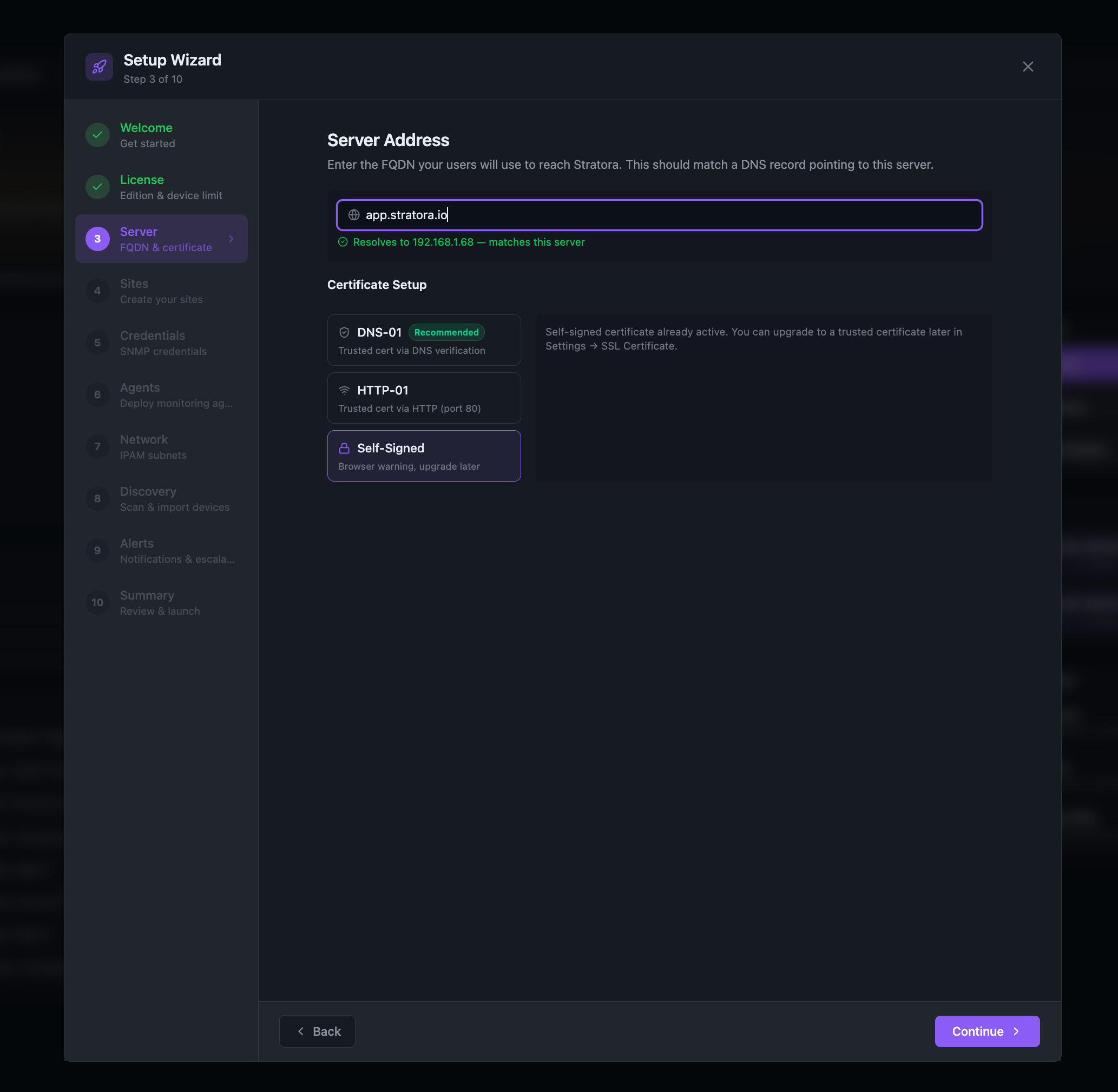 Setup Wizard — Step 3: Server