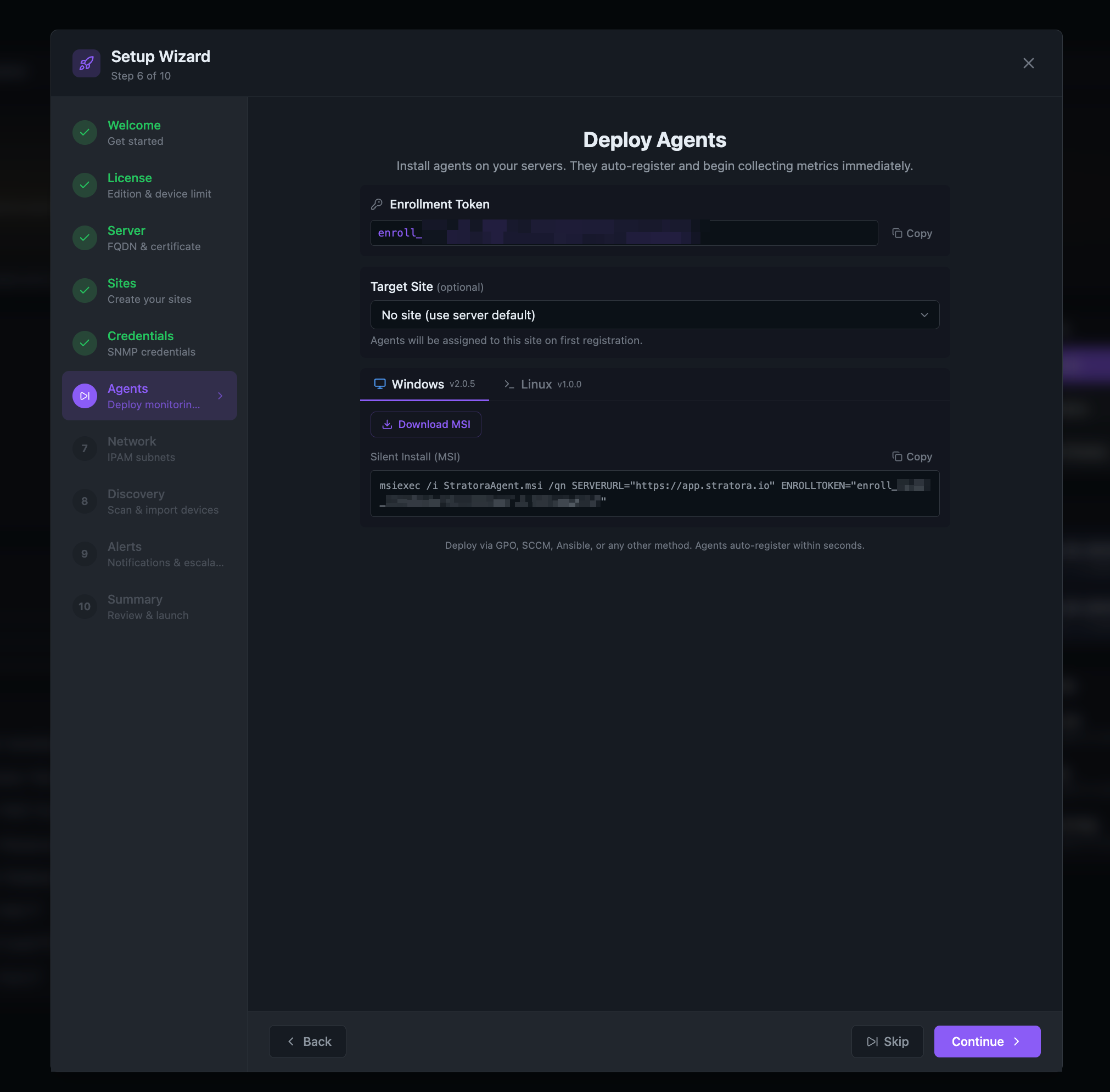 Setup Wizard — Step 6: Agents (Windows)
