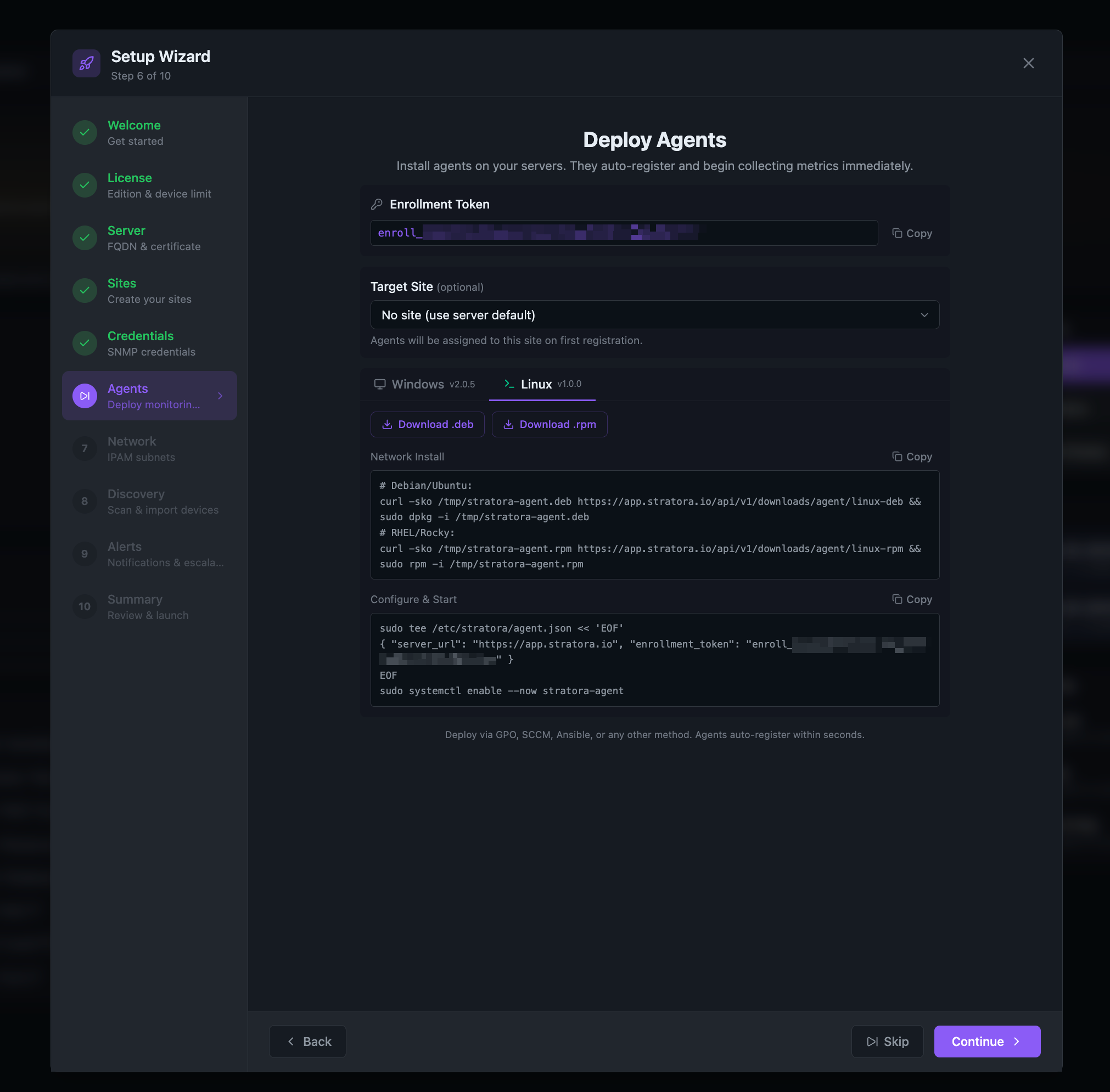 Setup Wizard — Step 6: Agents (Linux)