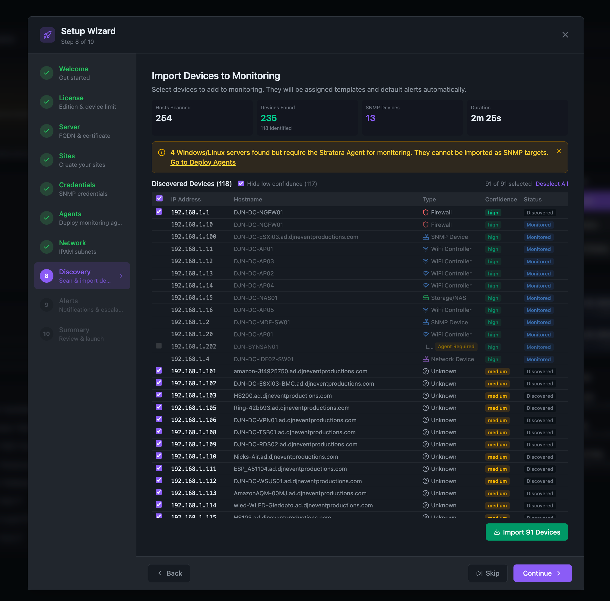 Setup Wizard — Step 8: Discovery (Import)