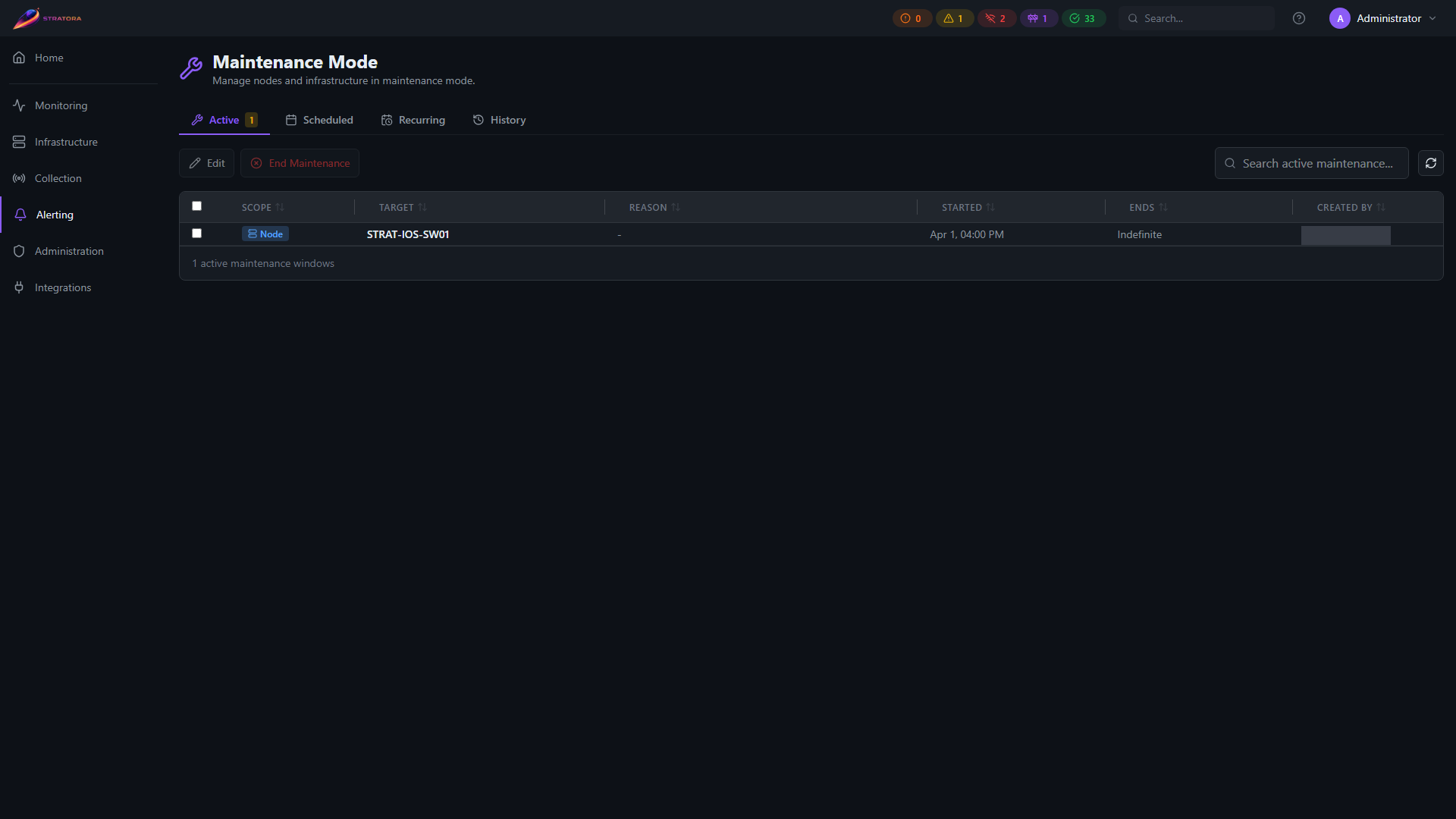 Maintenance — Active tab with currently-in-progress windows