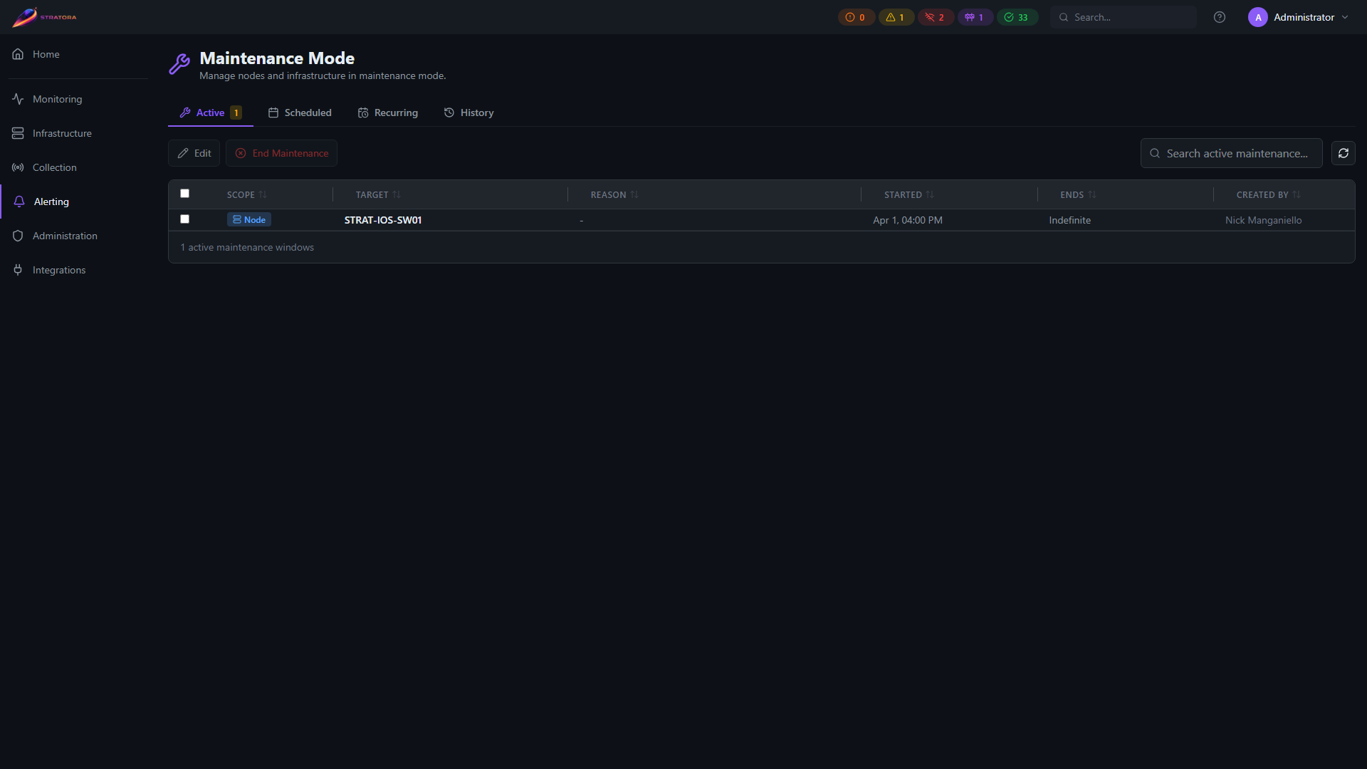 Maintenance — Active tab with currently-in-progress windows