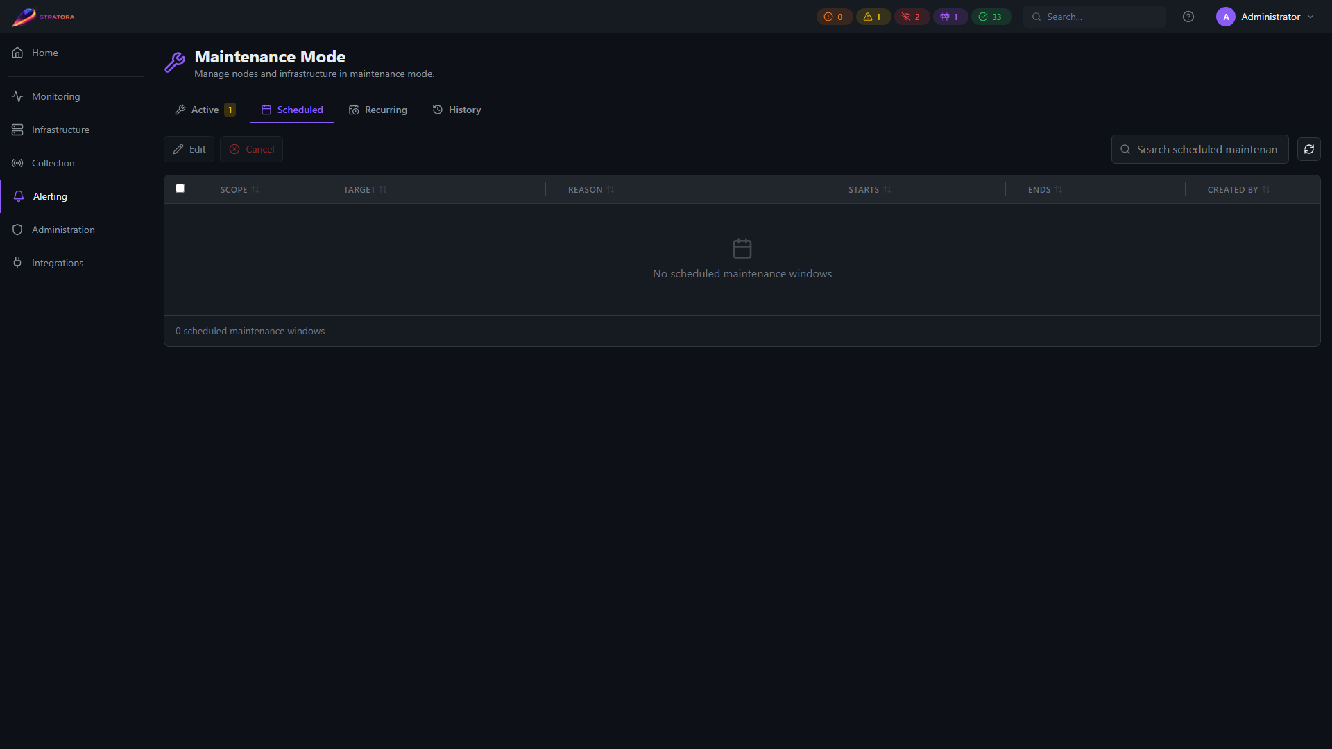 Maintenance — Scheduled tab with future windows queued to start