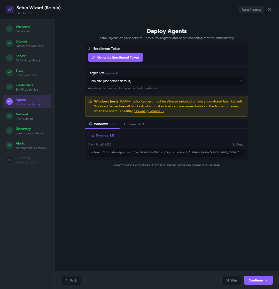 Setup Wizard — Step 6: Agents (Windows)